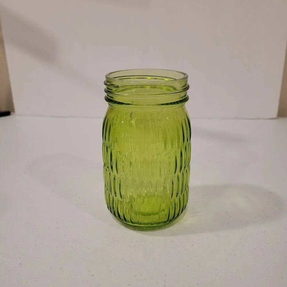 Mason Jar Pint Vase – Textured Pattern – Green – 5.25